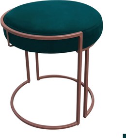 Puff Redondo Base Industrial Cobre Kit 2 Love Suede - Azul Pavão