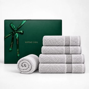 Jogo de Banho 5 pçs Trussardi 100% Algodão Doppia c/ Caixa de Presente Natal - Gelo Gelo