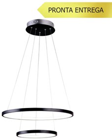 Pendente Orlo Duo Anel Redondo Duplo Ø50Cm Led 40W 3000K Bivolt Preto... (Preto)