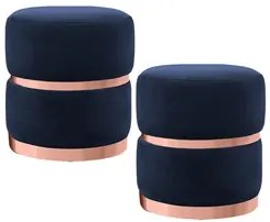 Kit 2 Puffs Decorativos com Cinto e Aro Rosê Round C-287 Veludo Marinh