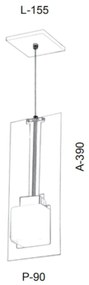 Pendente Vidro Quadrado Corte Laiser 15,5X09X39Cm Metal E Cubo Vidro 0... (GRAFITE / COBRE FOSCO, FOSCO (BRANCO))