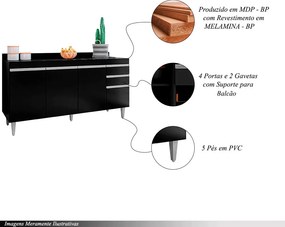 Balcão de Cozinha com Tampo Marcos MDP/BP Preto G96 - Gran Belo