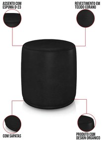 Puff Redondo Orgânico para Sala Malu Sintético PU M11 - D'Rossi - Preto