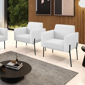 Poltrona Pé de Ferro Preto Kit 2 para Recepção Marisa Corino D03 - D'Rossi - Branco