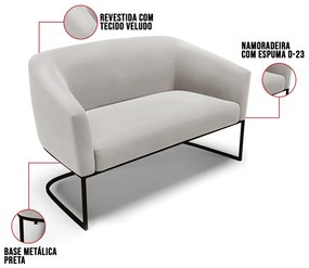 Sofá 2 Lugares Namoradeira Industrial Preto Stella Veludo D03 - D'Rossi - Cinza