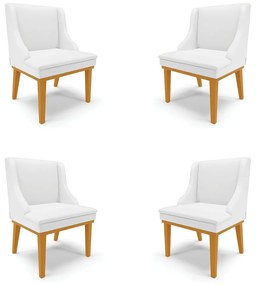 Kit 4 Cadeiras Decorativas Sala de Jantar Base Fixa de Madeira Firenze PU Branco Fosco/Castanho G19 - Gran Belo