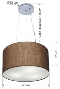 Lustre Pendente Cilíndrico Md-4185 Cúpula em Tecido 45x21cm Café - Bivolt