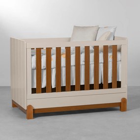 Berço Mini Cama Lotus com Frisos - Areia e Savana - Berço Mini Cama Lotus com Frisos - Areia Fosco e Savana