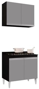 Kit Armário Aéreo e Balcão para Cooktop de Cozinha 02 Portas Diana 80 cm L06 - D'Rossi - Preto e Cinza