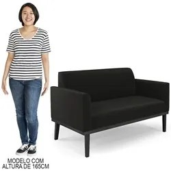 Sofá Namoradeira e 1 Poltrona Base Madeira Preto Maressa Suede Preto -