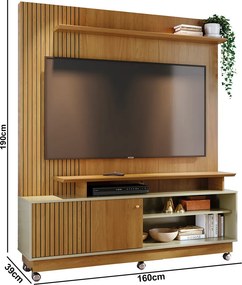 Estante de TV 65 Pol 160cm com Rodízio para Sala Quirel Cumaru/Opala M20 - D'Rossi