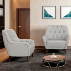 Kit 2 Poltronas Decorativas para Sala com Capitonê Pietà Z32 Linho Cin