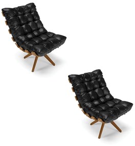 Poltrona Giratoria Costela Kit 2 Sintético PU Preto Base de Madeira MA30 M11 - D'Rossi