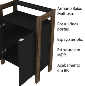 Armário Mesa baixa para Escritório Home Office AZ1008 MDP Preto/Nogal G69 - Gran Belo