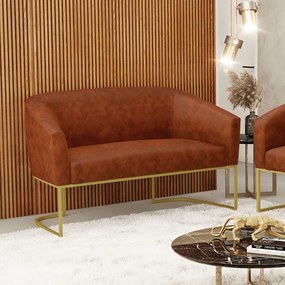 Sofá 2 Lugares Namoradeira Industrial Dourado Stella Sintético PU D03 - D'Rossi - Nozes