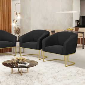 Cadeira Sala de Jantar Base Industrial Dourado Kit 2 Stella Suede D03 - D'Rossi - Preto