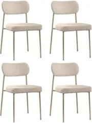 Cadeira Jantar Estofada Pé Metal Rosê Kit 4 Lavy Boucle Bege S08 - Mpo