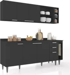 Armário de Cozinha Com Tampo CP11 200cm Pérola Preto Z34      - Mpozen