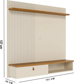 Painel TV 55 Pol 141cm Bancada Suspensa para Sala Seluna Cinamomo/Off White M20 - D'Rossi