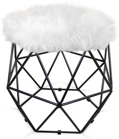 Puff Aramado Hexágono Decorativo Industrial Preto com Pelúcia Branco D03 - D'Rossi