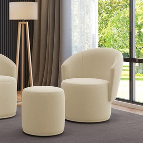 Poltrona e Puff Redondo Orgânico para Sala Malu Suede M11 - D'Rossi - Bege