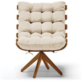 Poltrona Giratória Costela Suede Bege Base de Madeira MM30 M11 - D'Rossi