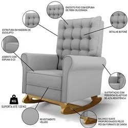 Kit 02 Poltronas de Amamentação Base Madeira Balanço Brenda G05 Veludo