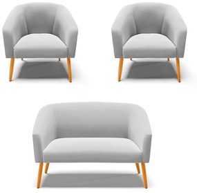 Namoradeira e 2 Poltronas Pé Palito Castanho Stella Suede Cinza D03 - D'Rossi