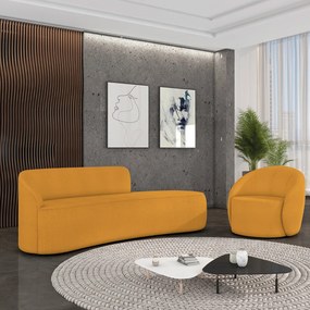 Sofá 4 Lugares Orgânico 220cm Morgan e Poltrona Lua Bouclê - Verde - Mostarda