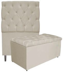 Kit Cabeceira e Calçadeira Liverpool 90 cm Solteiro Suede Bege - ADJ Decor