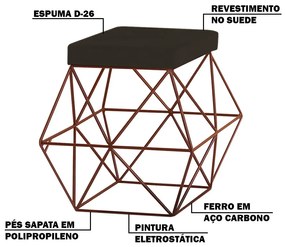 Kit 2 Puffs Decorativo Sala de Estar Base Bronze Trixie Suede Marrom G41 - Gran Belo