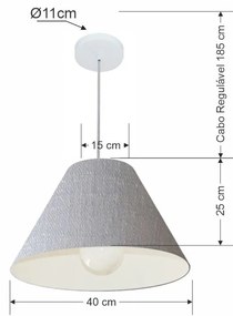 Lustre Pendente Cone Md-4078 Cúpula em Tecido 25/40x15cm Rustico Cinza - Bivolt