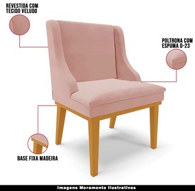 Kit 5 Cadeiras Decorativas Sala de Jantar Base Fixa de Madeira Firenze Veludo Rose/Castanho G19 - Gran Belo