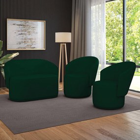 Namoradeira e 2 Poltronas Orgânica para Sala Malu Bouclê M11 - D'Rossi - Verde