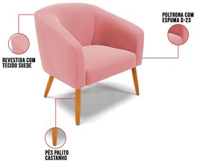 Cadeira Sala de Jantar Pé Palito Castanho Stella Suede D03 - D'Rossi - Rose