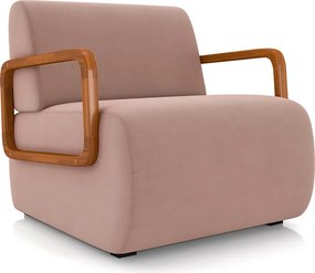 Poltrona Decorativa Sala de Estar Odessa Braços em Madeira Veludo Rosê G33 - Gran Belo