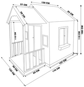 Casinha de Brinquedo MDF com Varanda Artesanal Branco/Azul L12 - Gran Belo