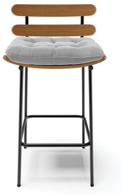 Kit 04 Banquetas Costela Suede Cinza Base Metálica Preto - D'Rossi