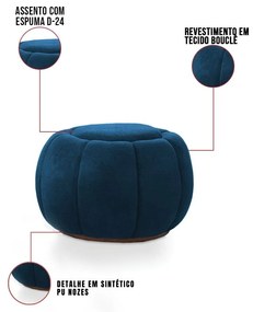 Puff Redondo Orgânico para Sala Cloud Bouclê E03 - D'Rossi - Azul Marinho