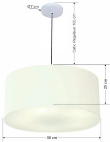 Lustre Pendente Cilíndrico Md-4100 Cúpula em Tecido 50x25cm Branco - Bivolt