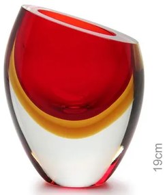 Gota Baixa Bicolor Diagonal Vermelha com Âmbar Murano Cristais Cadoro