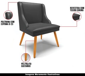 Cadeira Decorativa Sala de Jantar Pés Palito de Madeira Firenze PU Preto Fosco/Natural G19 - Gran Belo