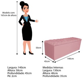 Calçadeira Estofada Liverpool 140 cm Casal Suede Rosa Bebê - ADJ Decor