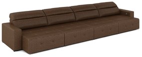 Sofá Retrátil 6 Lugares 364cm 4 Módulos Nero com USB Couro Manchado G52 - Gran Belo