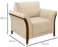 Kit 2 Poltronas Decorativas Sala de Estar 102cm Pés Madeira Roya Z32 L
