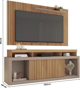 Painel TV 60 Pol 180cm e Bancada com Rodízio Sala Navel Buriti/Fendi C01 - D'Rossi
