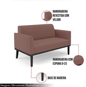 Poltrona Namoradeira Decorativa Isabella Pés Fixo em Madeira Preto Veludo Rose G19 - Gran Belo