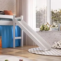 Cama Elevada Com Escorregador E Cortina BB1000 Branco/Azul - Completa