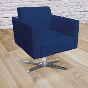 Kit 02 Poltronas Giratória Marisa Suede Base Cromada D03 - D'Rossi - Azul Marinho