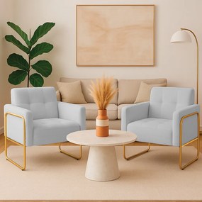 Poltrona Sala Industrial Alta Tubo Dourado kit 2 Elisa Bouclê D03 - D'Rossi - Cinza